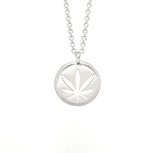 STERLING SILVER MODERN 7 LEAF CUTOUT DISC NECKLACE - DETAILED EDGE