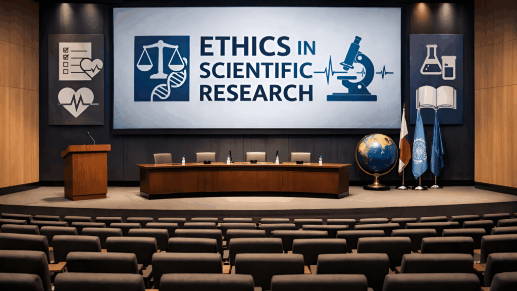 Educational illustration representing ethical decision-making and scientific responsibility in high-risk research