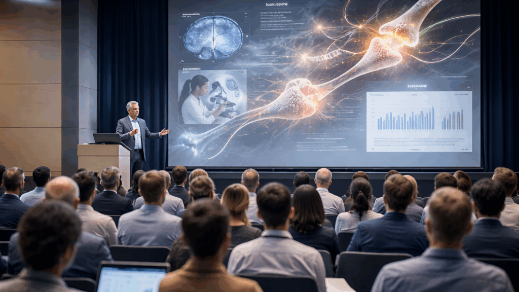 Scientific illustration depicting neural pathways and synaptic connections related to neuroplasticity research