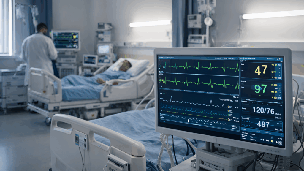 Educational medical illustration showing heart rhythm monitoring and cardiovascular risk assessment related to alternative medicine and research